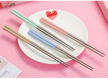 Load image into Gallery viewer, Blue Stainless Steel Short Chopsticks with Box