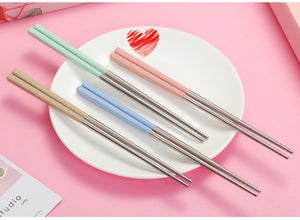 Blue Stainless Steel Short Chopsticks with Box