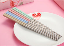Load image into Gallery viewer, Blue Stainless Steel Short Chopsticks with Pouch