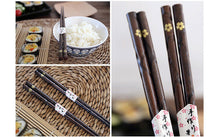 Load image into Gallery viewer, Decorated Japanese Style Dark Wood Bamboo Chopstick Set (5 pairs)