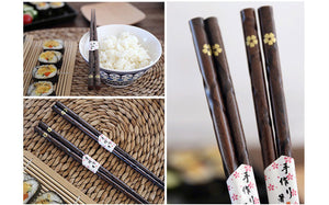 Decorated Japanese Style Dark Wood Bamboo Chopstick Set (5 pairs)
