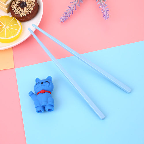 Cartoon Cat Children Training Chopsticks | Blue (1 Pair)