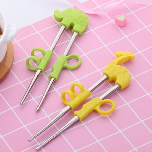 Kids Training Stainless Steel Chopsticks | Yellow Giraffe in Rose Gold (1 Pair)