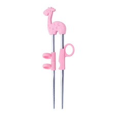 Load image into Gallery viewer, Kids Training Stainless Steel Chopsticks | Pink Giraffe in Silver (1 Pair)