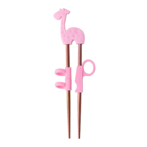 Kids Training Stainless Steel Chopsticks | Pink Giraffe in Rose Gold (1 Pair)