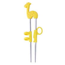 Load image into Gallery viewer, Kids Training Stainless Steel Chopsticks | Yellow Giraffe in Silver (1 Pair)