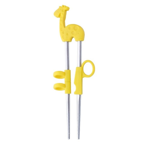 Kids Training Stainless Steel Chopsticks | Yellow Giraffe in Silver (1 Pair)