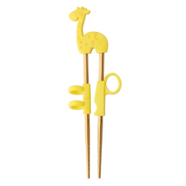 Kids Training Stainless Steel Chopsticks | Yellow Giraffe in Gold (1 Pair)