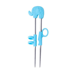 Kids Training Stainless Steel Chopsticks | Blue Elephant in Silver (1 Pair)