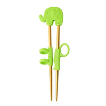 Load image into Gallery viewer, Kids Training Stainless Steel Chopsticks | Green Elephant in Gold (1 Pair)