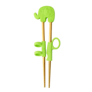 Kids Training Stainless Steel Chopsticks | Green Elephant in Gold (1 Pair)