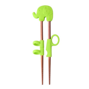 Kids Training Stainless Steel Chopsticks | Green Elephant in Rose Gold (1 Pair)