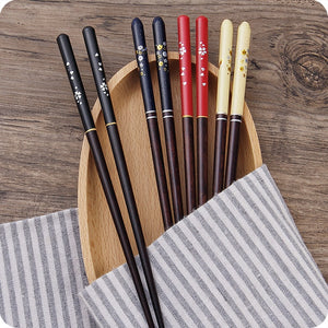 Japanese Cherry Wooden Chopsticks | Black and Yellow (2 Pairs)