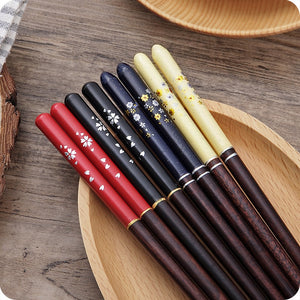 Japanese Cherry Wooden Chopsticks | Red and Blue (2 Pairs)