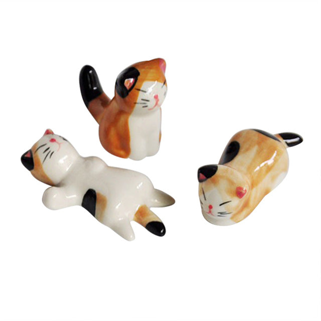 Japanese Style Cat Ceramic Chopstick Rests (3 pcs)