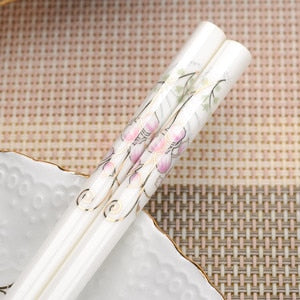 Ceramic Light Pink Floral Luxury Ceramic Chopsticks (1 pair)