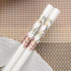 Gold Accent Chinese Floral Luxury Ceramic Chopsticks (1 pair)