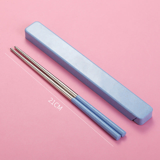 Blue Stainless Steel Chopsticks with Box