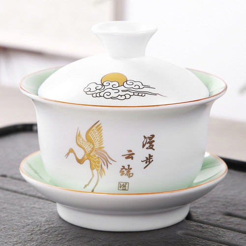 Noble Crane Handpainted Tea Cup with Lid #6