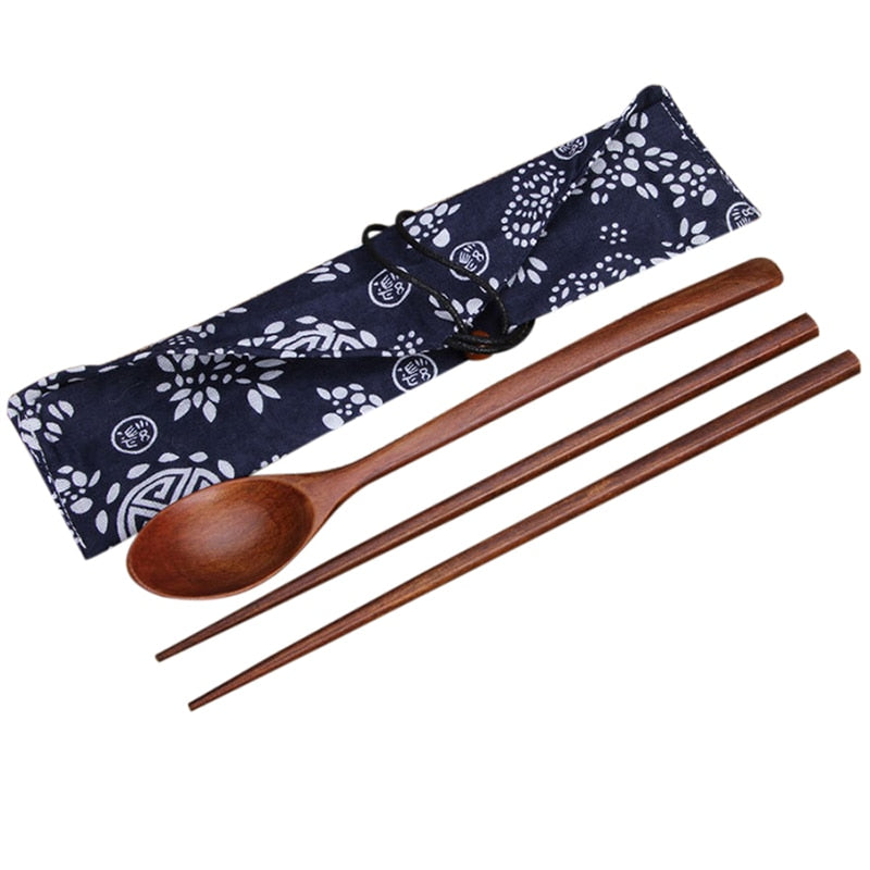 Natural Wood Chopstick and Spoon Set