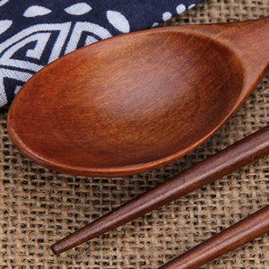 Natural Wood Chopstick and Spoon Set