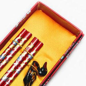 Ornate Festive Duck Chopstick and Holder Luxury Gift Set (2 pairs)