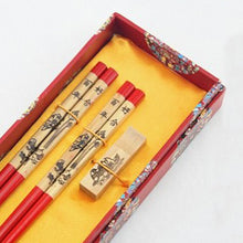 Load image into Gallery viewer, 100 Years Happiness Chopstick and Holder Luxury Gift Set (2 pairs)