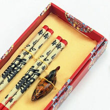 Load image into Gallery viewer, Calligraphy Inspired Duck Red Chopstick and Holder Luxury Gift Set (2 pairs)